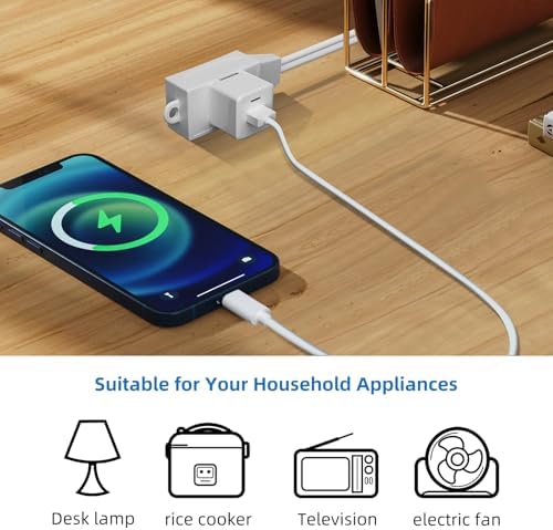 TiFFCOFiO Indoor Extension Cord, 2 Prong 6 Feet Extension Cord, 3 Polarized Outlets with Safety Slide Windows,13A/1625W, 16 AWG, 2 Packs (8FT 3 Packs) - Image 3