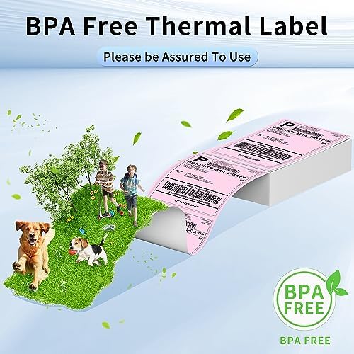 Phomemo 4X6'' Thermal Shipping Labels - Pack of 100 4x6 Fan-Fold Labels for Shipping Labels, Address, Mail, Product Logo Labels, Commercial Grade, Pink - Image 3