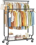 Ekisemio Heavy Duty Clothes Rack, Rolling Clothing Rack With Shelves Load 450 LBS, Double Rod Clothing Racks with Wheels for Hanging Clothes, Black by Ekisemio