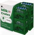 EconoHome Milk Crate - Stackable Storage Crate with Built-In Handles - Heavy Duty Plastic Material - Ventilated Organizer Bin for Garage, Pantry, Classroom, Office & Moving - Green, 19x13x11, 8-Pack by EconoHome