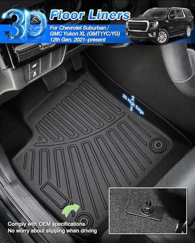 Floor Mats for Chevy Suburban & GMC Yukon XL 7 Seats 2021-2025 2026 All Weather Cargo Liner for Suburban Accessories Carpet TPE Heavy Duty Floor Mat (2nd Row Bucket Seats) - Image 3