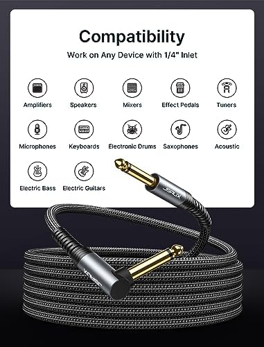 JSAUX Guitar Cable 15 feet, Amp Cord for Electric Guitar/Mandolin/Bass, Pro Audio Instrument Cable with 1/4" Tips(TS Port) Right Angle to Straight-Gray - Image 4