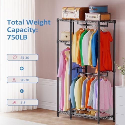 IZEUK Heavy Duty Garment Rack Wire Clothes Rack for Hanging Clothes (Black, 3 composition, 15.7" D x 43.3" W x 76.5" H) - Image 4