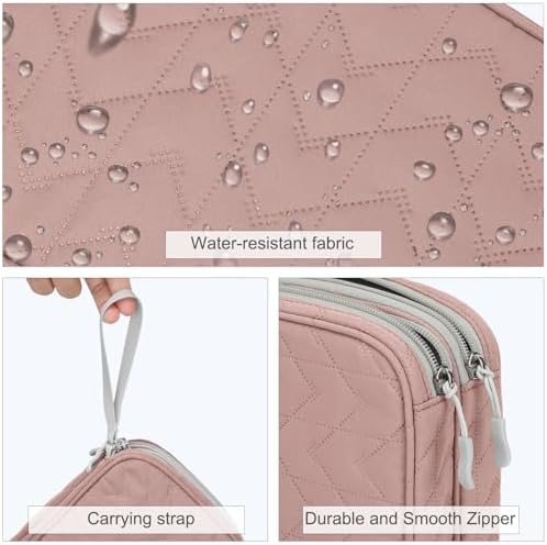 FYY Electronic Organizer, Travel Tech Pouch Bag, Large, Pink Quilted - Image 4