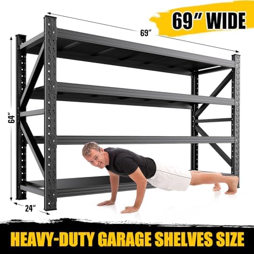 5 Set 6000LBS Heavy Duty Storage Shelves, 69"W Adjustable Garage Shelving Unit, Rust Proof Large Metal Storage Rack, 24"D x 69"W x 64"H Industrial Shelving for Warehouse, Basement, Supermarket - Image 3