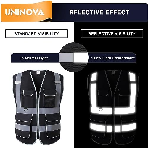 High Visibility Safety Vest - Multi Pockets Reflective Mesh Breathable Workwear, ANSI/ISEA Standards (4X-Large-5X-Large, Black Mesh) - Image 3