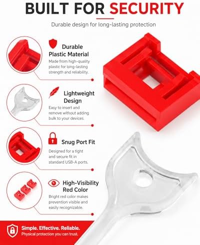 12-Pack USB-A Port Locks with 1 Key,Laptop Security Locks for Physical Security and Malware Protection, Removable USB-A Port Locks for PC Laptops, Protecting Data and Information Security (Red) - Image 4