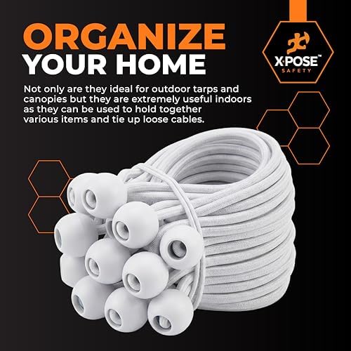 Xpose Safety Bungee Ball Cords 9" 100 Pack Heavy Duty White Stretch Rope with Ball Ties for Canopies, Tarps, Walls, Cable Organization - Image 7