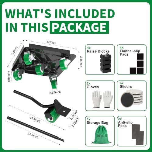 Heavy Duty Furniture Dolly 360 Rotate 5 Wheels 3000 Lbs Capacity 5.3x5.3 in - Image 2