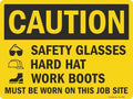 SmartSign 18 x 24 inch “Caution - Safety Glasses, Hard Hat, Work Boots Must Be Worn” OSHA Metal Sign, 80 mil Laminated Rustproof Aluminum, Black and Yellow by SmartSign