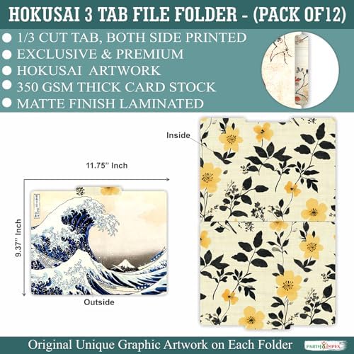 PARTH IMPEX 12 Pack Hokusai Decorative File Folders, 1/3 Cut Tab - Image 2