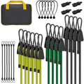 Bungee Cords with Hooks, Upgrade 30pcs Assortment Heavy Duty Outdoor with 24'' 32'' 48'' Adjustable Bungee Cords, 10'' J Hooks Cord, 6" Canopy Tarp Ball Ties and Tarp Clips Drawstring Organizer Bag by Rugtol