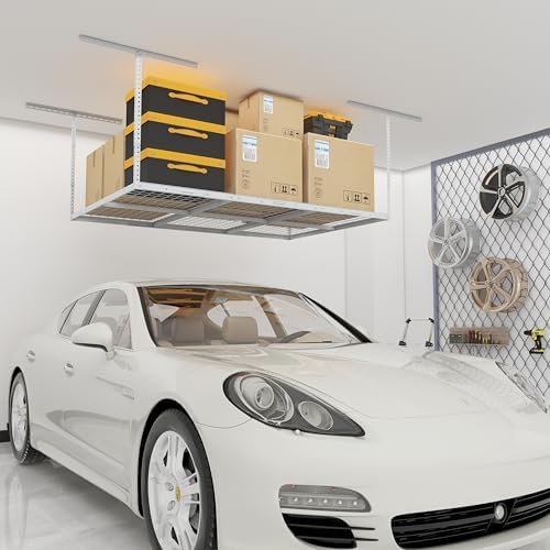 4x6ft Overhead Ceiling Garage Storage Rack, 450LBS Capacity, White by eShelf
