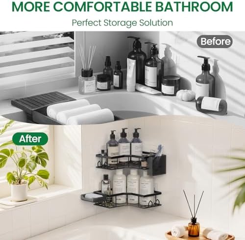 Adhesive Shower Caddy, 6 Pack Corner Bath Organizer, Rustproof Stainless Steel Shower Shelves with Large Capacity, No Drilling Shelves for Bathroom Storage, Home, Kitchen Decor - Image 6