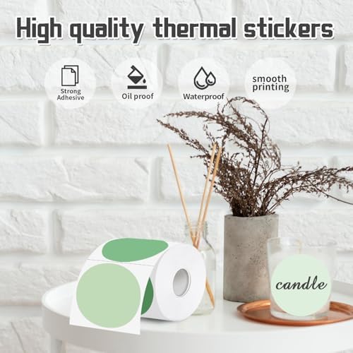 3 Inch Thermal Label,Sage Green Round Thermal Printer Label,Waterproof Thermal Stickers for DIY Logo Design,Name Tag,Thanks Card 300 Labels/Roll - Image 4