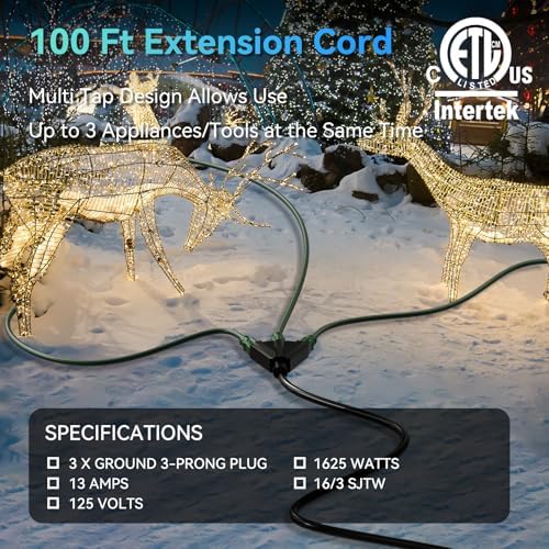 K KASONIC 100 FT 3 Outlet Outdoor Extension Cord, 16/3 Grounded Cord, Black - Image 2