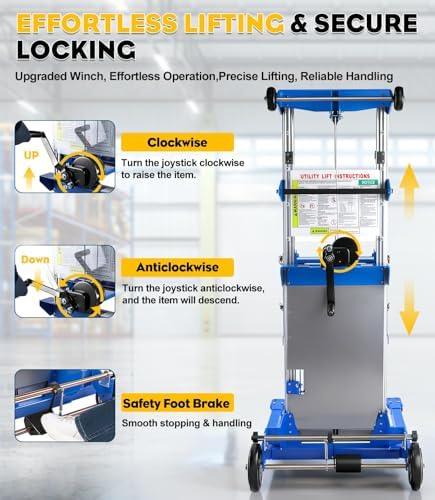 440 lbs Material Lift Winch Stacker, 122" Lift HeightAdjustable Straddle Hand Winch Lift Truck, Material Lifts for Warehouse, Factory, Library, Logistics - Image 3
