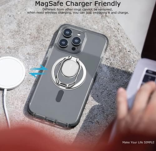 Doflyesky Magnetic Phone Grip Holder Kickstand, Gym Double Adjustable Finger Ring Grip and Stand, Compatible with PopSockets MagSafe Ring Removable for iPhone (Silver) - Image 6