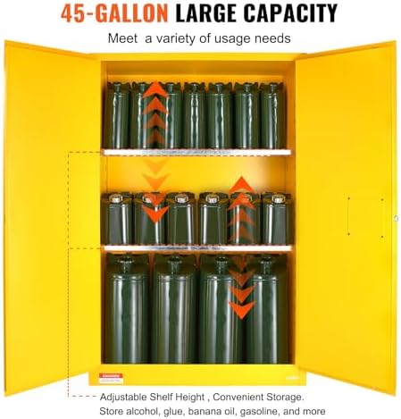 VEVOR Flammable Cabinet, 45 Gal, 18" x 43" x 65", Yellow - Image 6