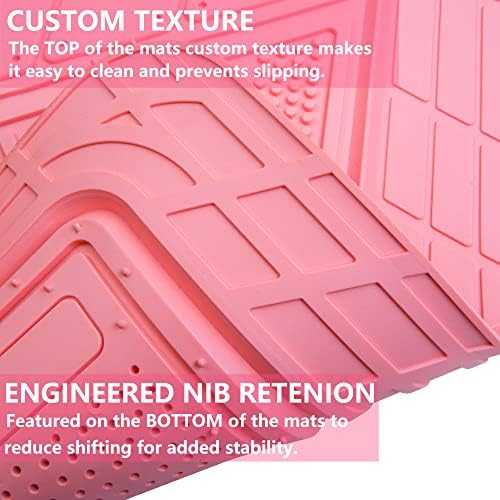 CAR PASS Heavy Duty Rubber Floor Mats Pink Car Mats Full Set with Trunk Cargo Liner - Universal Waterproof Floor Mats for Car SUV Truck, Durable All Weather Liner Mats Automotive Women (All Pink) - Image 6