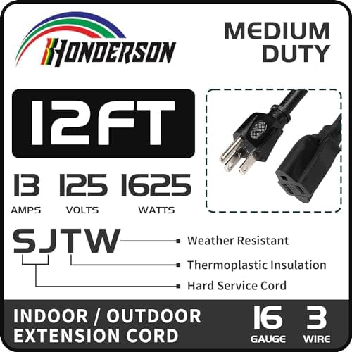 12 Ft Black Outdoor Extension Cord, 16 Gauge Heavy Duty Power Cord - Image 2