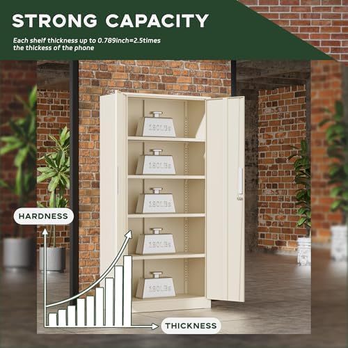 Greenvelly Metal Storage Cabinets, 72” Steel Garage Storage Cabinet with Doors and 4 Shelves, Metal Tool Cabinet, Steel Filing Cabinet for Home Office, Basement, Garage, School(Grey) - Image 6