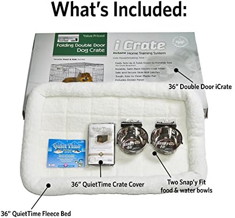 MidWest Homes for Pets Intermediate Double Door iCrate Starter Kit, 36-inch Dog Crate Bundle for Medium to Large Breeds, Includes Cage, Pet Bed, 2 Bowls and Privacy Cover - Image 3