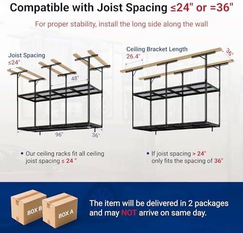 FLEXIMOUNTS 3x8 2-Tier Overhead Ceiling Garage Storage Rack, Black - Image 2