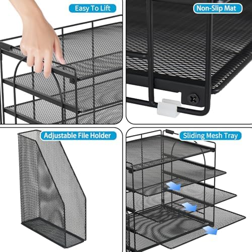 AUPSEN Desk Organizers and Accessories, 5-Tier Desktop Paper File Organizer with Removable File Holder, Desk Accessories & Workspace Organization for Home Office Supplies (Black) - Image 7