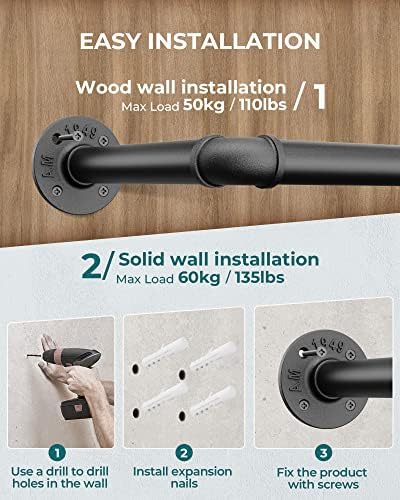 OROPY 38.4" Industrial Pipe Clothing Rack, Wall Mounted Clothes Rack - Image 6