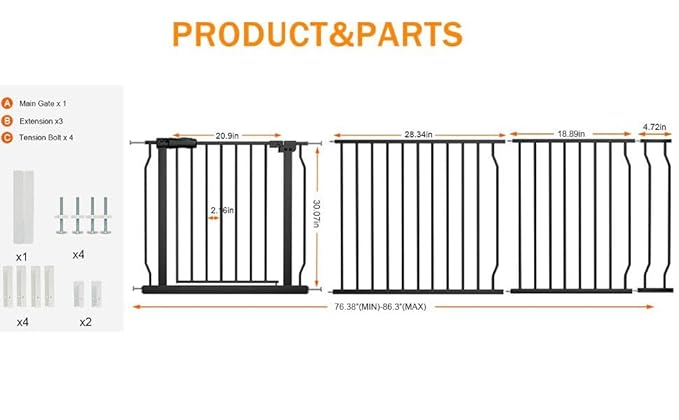 30" Tall Extra Wide Baby Gate for Doorways Stairs Large Long Dog Gates Pressure - Image 2