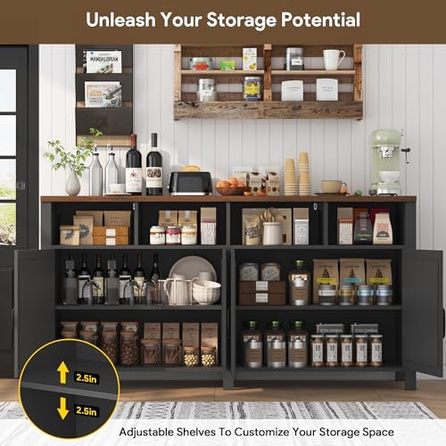 knoworld Buffet Sideboard with Storage Farmhouse, Large Kitchen Storage Cabinet Wood Coffee Bar Cabinet Buffet for Kitchen, Living Room, 63in, Black - Image 3
