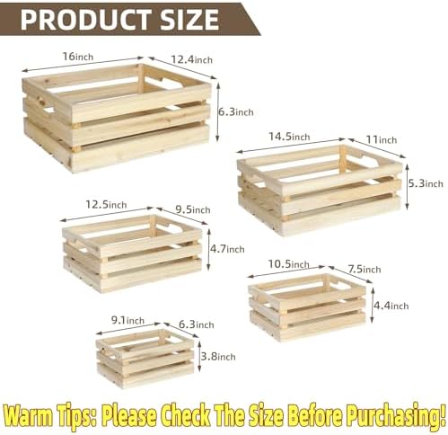 Wooden Crates, Unfinished Set of 5 Large Wood Crates with Handles, Rustic Farmhouse Wooden Crate for Decor, Wedding Birthday Home Party Living Room Kitchen Decoration - Image 2