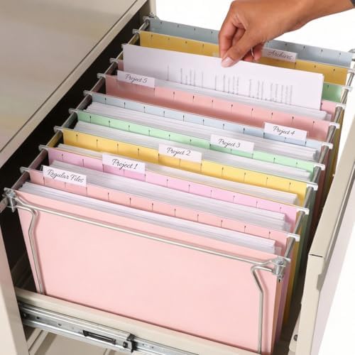SUNEE Hanging File Folders, 100 Pack Letter Size Hanging File Folders with 1/5-cut Tabs, Stay Organized for Your Home and Office Bulk File, Documents and Paper, 10 Macaron Colors - Image 7