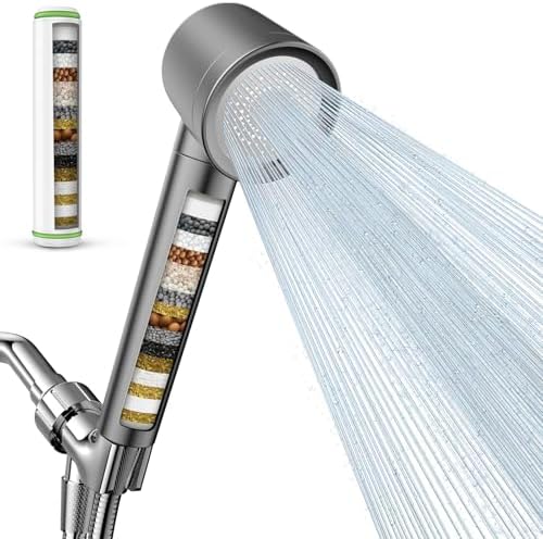 Filtered Shower Head with Handheld, High Pressure Water Flow and Multiple Spray Modes Shower Head with Filter, Power Wash for Hard Water, Showerhead with ON/OFF Switch for Pets Bath (Stone Gray) by Sipaote