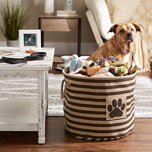 Bone Dry Dog Toy Basket, Round Brown Large, Collapsible - Image 4