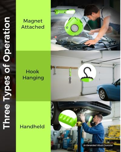 18W LED Work Light, 15FT 2000LM COB LED Light, Handheld Underhood Trouble Light with Cord 16 Gauge SJTW, Swivel Hook, for Garage, Workshop, Car Repair Scene, ETL Listed, Green J03WL06 - Image 6