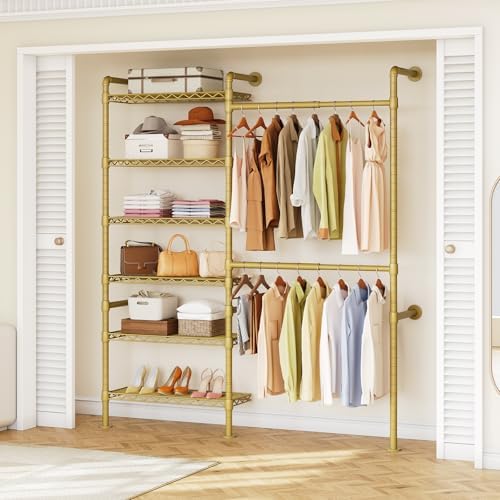 ONBRILL H2 Wall Mounted Clothes Rack, Expandable Metal Closet System(Gold) by ONBRILL