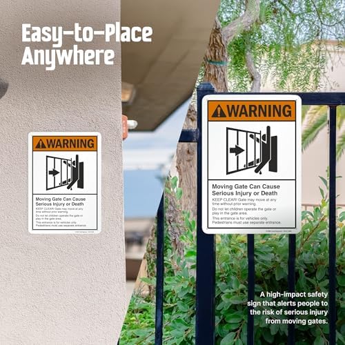 SmartSign-K-2317-AL-14 "Warning - Moving Gate Can Cause Injury Or Death" Sign | 10" x 14" Aluminum - Black/Orange on White - Image 6