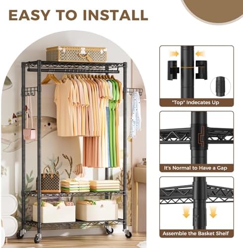 Golpart Heavy Duty Rolling Clothes Rack Wheels Portable Metal Garment Rack - Image 5