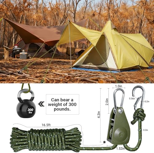 Camping Ropes Guy Line - Tarp Tie Down Ropes with Ratchet System, Pulley & Reinforced Metal Gear - Adjustable Heavy Duty Guy Lines for Canopy Tent, Quick Setup Outdoor Strap-4Pack - 6Pack - Image 2