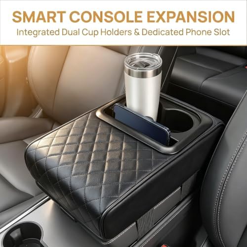 Car Armrest Cushion with Cup Holder, Memory Foam Console Cover - Image 4