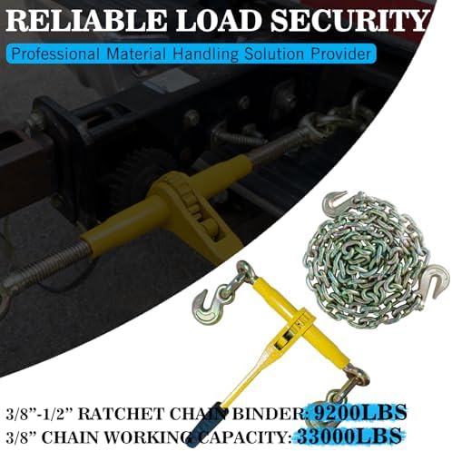 2 Pack 3/8"-1/2"Chain and Binder Kit with 2 Grab Hooks,9200 lbs Working Load Limit,10Ft G80 Chains Load Limit and Adjustable Length,Heavy Duty Ratchet Binders for Truck, Tie Down, Hauling, Towing - Image 2