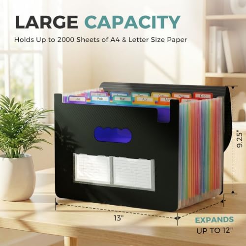 SKYDUE Accordion File Organizer, Expanding File Folder with 13 Pockets, Portable Document Paper Bill Receipt Organizer for Desk, Home School Office Supplies, Letter A4 Size Black - Image 6