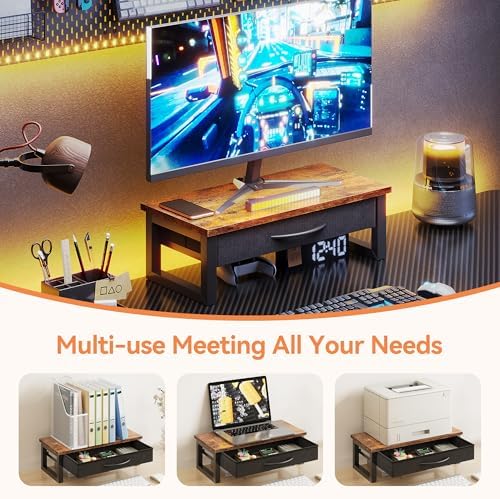 Computer Monitor Stand Riser with Drawer, 2-Tier Desk Accessories & Workspace Organizers, Laptop Stand for Desk with Storage, Office Organization, Wood - Image 5