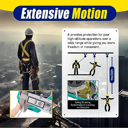 23FT 330LBS Self-Retracting Lifeline Lanyard with Double Braking System,Fall Arrester Fall Protection Alloy Steel, W/Hook& Rope for High-Altitude Work - Image 6