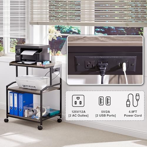 Lauren&Harold 34'' Printer Stand with Power Outlets & USB Ports Grey/Black - Image 3