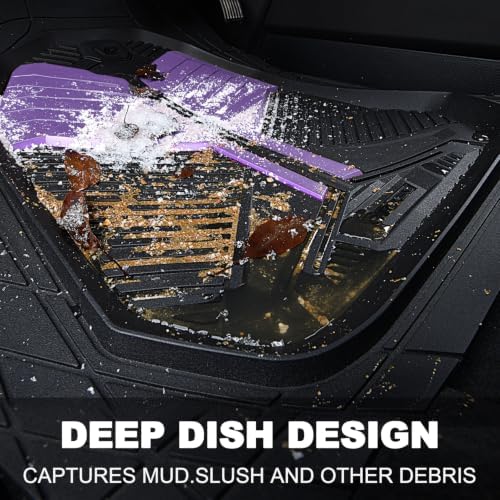 CAR PASS Heavy Duty Rubber Car Mats, Deep-Dish Car Floor Mats All Weather, Universal Two-Tone Trim-to-Fit for SUVs Trucks Sedans, Waterproof Anti-Slip, 3 Pieces V12 Black and Metallic Purple - Image 4