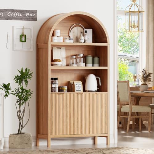 Ieejdn 71.34" Tall Arched Kitchen Pantry,Modern Fluted Wood Storage Cabinet with Doors,Adjustable Shelves,Organizer, Versatile Cupboard for Kitchen,Living Room,Dining Room,Bathroom,Natural by Ieejdn