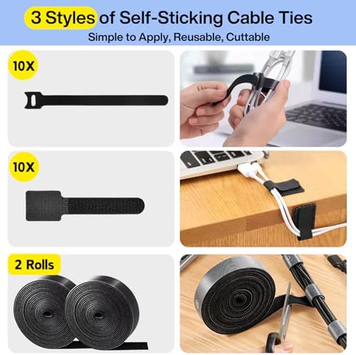 [313Pcs] Cable Management Kit, Reusable Computer Desk Cord Organizer, Black - Image 6